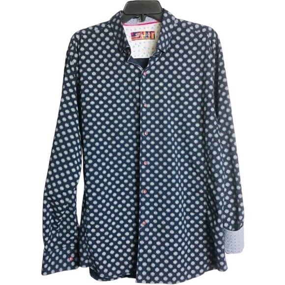 SPAZIO UOMO Blue Print Long Sleeve Shirt - Picture 1 of 6